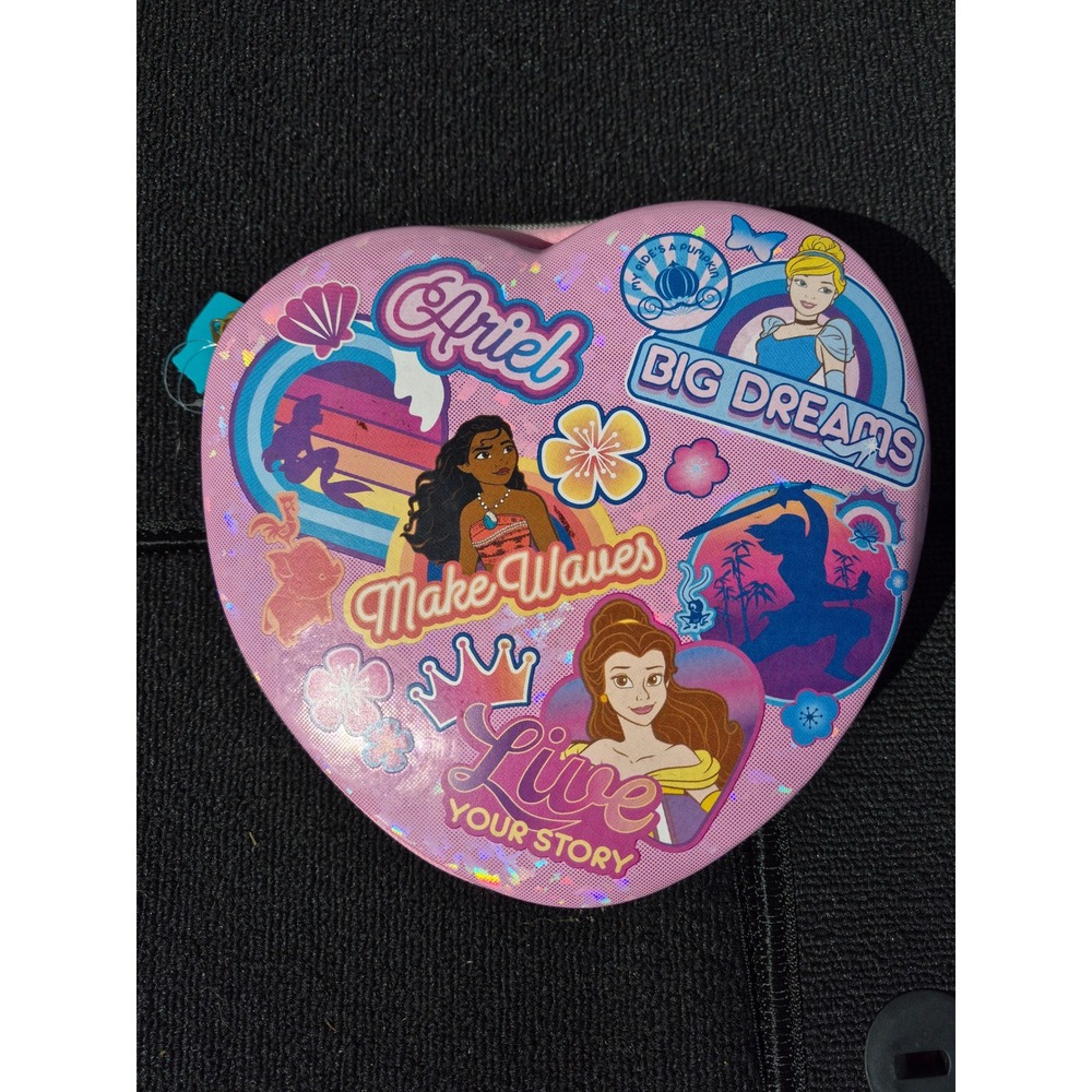 Disney Store Princess Heart Stationery Art Kit Glitter Case Ariel Moana Belle